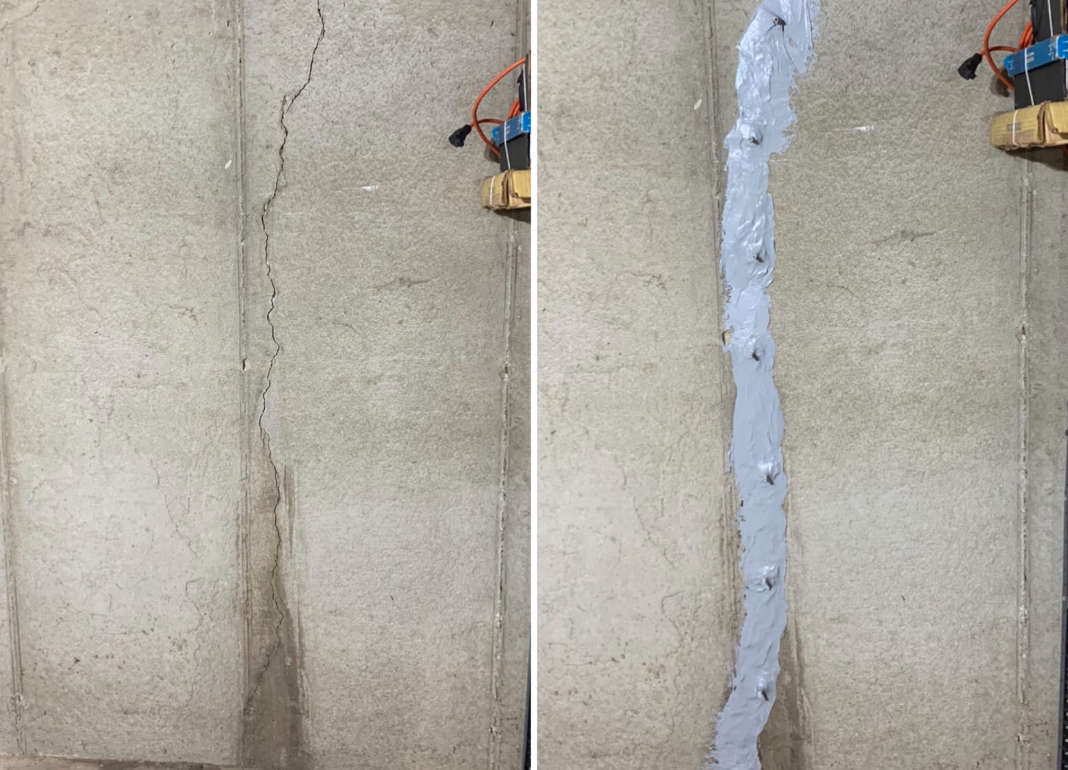 foundation wall crack, before and after pictures