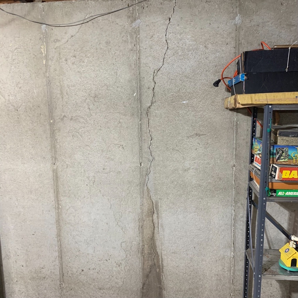 a crack in a foundation wall about to be repaired by accu-dry